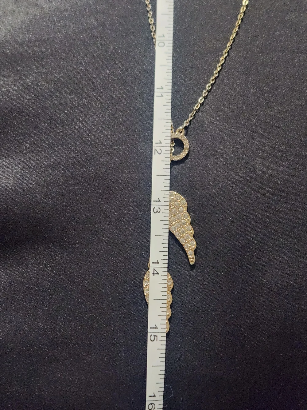 ​Goldtone Rhinestone Angel Wings Y-Necklace Lariat Drop Charm ​